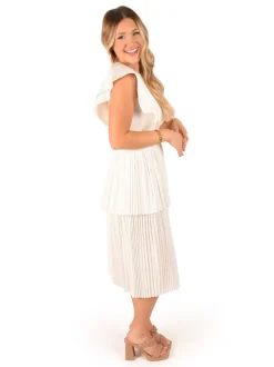 Emily McCarthy Midi- Chloe Dress White Linen