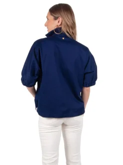 Emily McCarthy Blouses- Poppy Top Navy Cotton Poplin