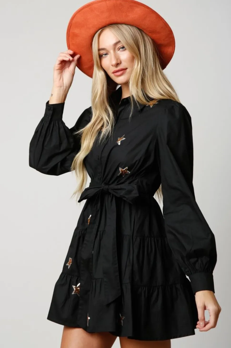 Peach Love California Mini- Star Sequin Patch Shirt Dress