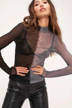 Project Social T Blouses- Insider Tie Dye Mesh Mockneck - Stormy Horizon Dye