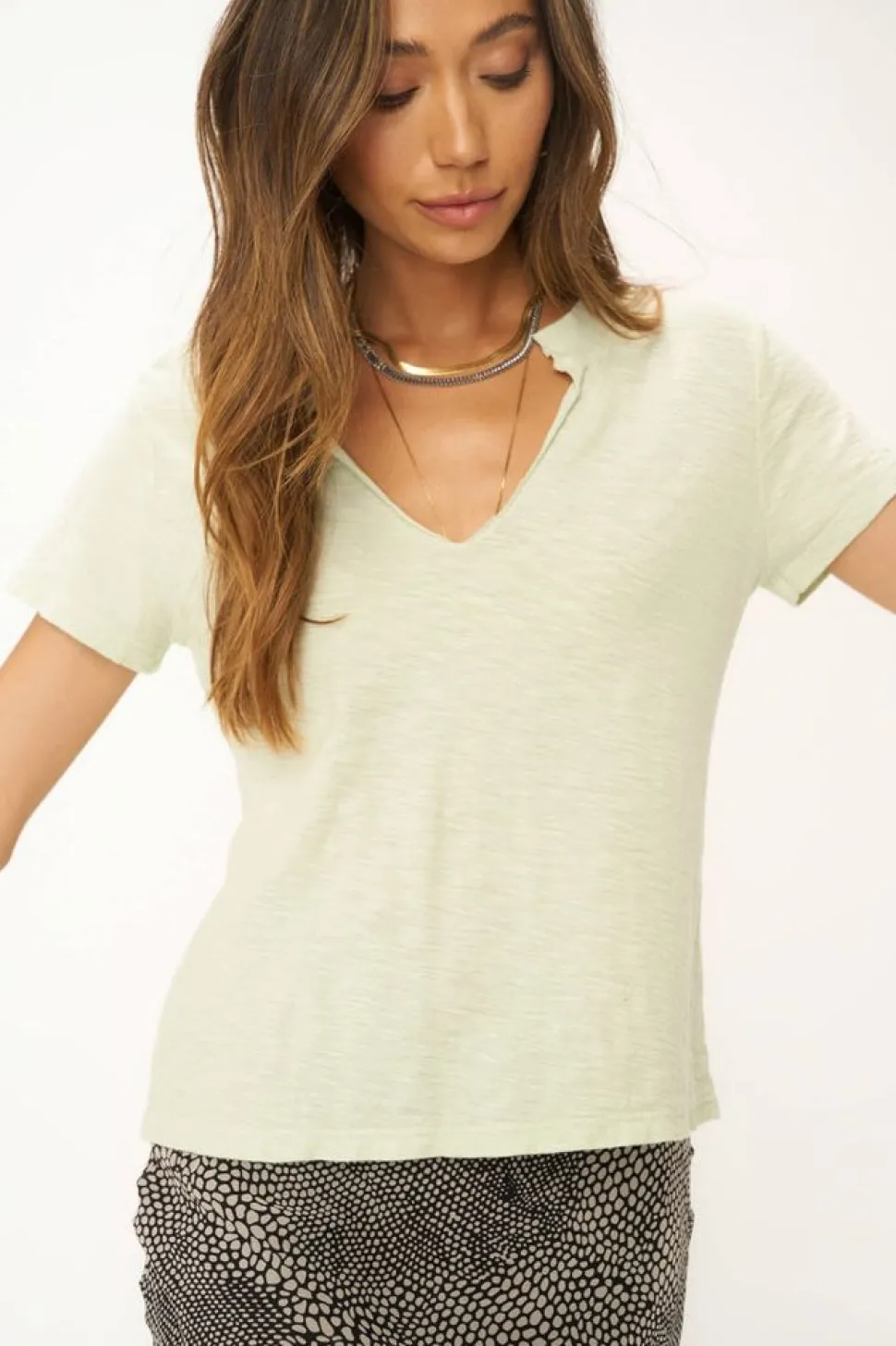 Project Social T T-Shirts- Plata Notched Tee Mint Macha