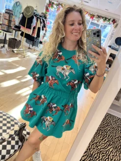 Queen of Sparkles Mini- Green Horse & Jockey Dress