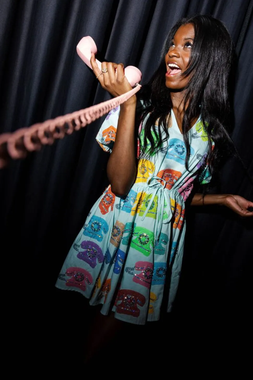 Queen of Sparkles Mini- Light Bluephone Collar Dress