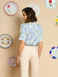 Sister Jane Blouses- Sky Floral Ruffle Blouse - Cornflower Blue