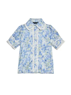 Sister Jane Blouses- Sky Floral Ruffle Blouse - Cornflower Blue