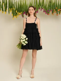 Sister Jane Mini- Sofie Spot Tulle Mini Dress - Black