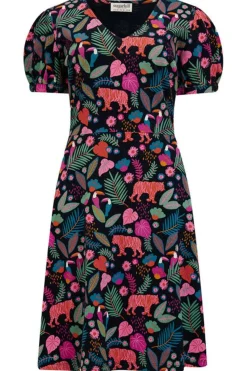 Sugarhill Brighton Mini- Annette V-Neck Jersey Dress - Black, Tigers & Toucans