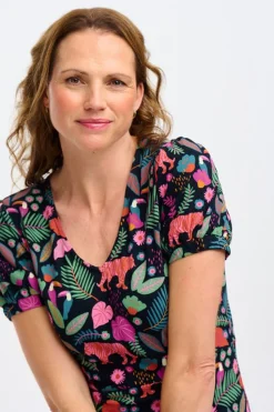 Sugarhill Brighton Mini- Annette V-Neck Jersey Dress - Black, Tigers & Toucans