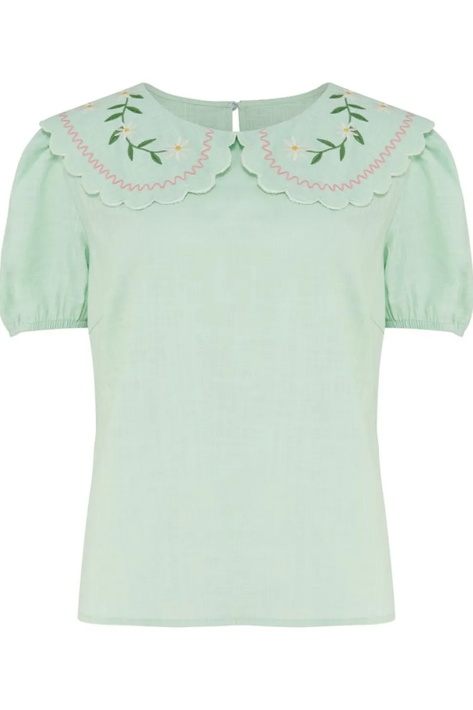 Sugarhill Brighton Blouses- Macie Scallop Collar Top Floral Embroidery