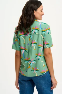 Sugarhill Brighton Blouses- Santana Shirt - Green, Rainbow Palms