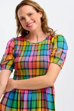 Sugarhill Brighton Midi- Yolanda Midi Dress Rainbow Check