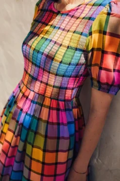 Sugarhill Brighton Midi- Yolanda Midi Dress Rainbow Check